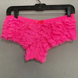 Raveware Lingerie Neon Pink Ruffle Lace Boyshort Panties One Size